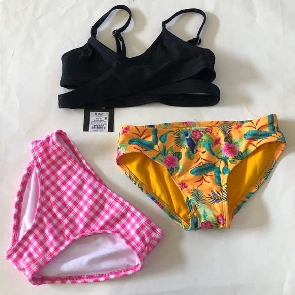 Bundle 3Pc Art Class Cat & Jack Cutout Bralette checker Tropical Bikini Bottoms - Picture 1 of 13